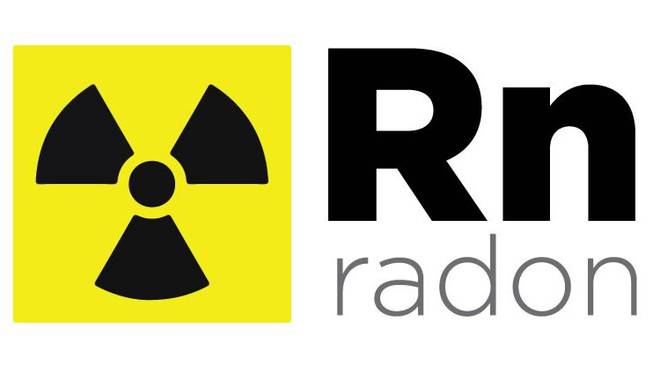 Logo di Radon, evidenziato da un simbolo di avviso radioattivo su sfondo giallo, rappresenta la pericolosità del gas radon.